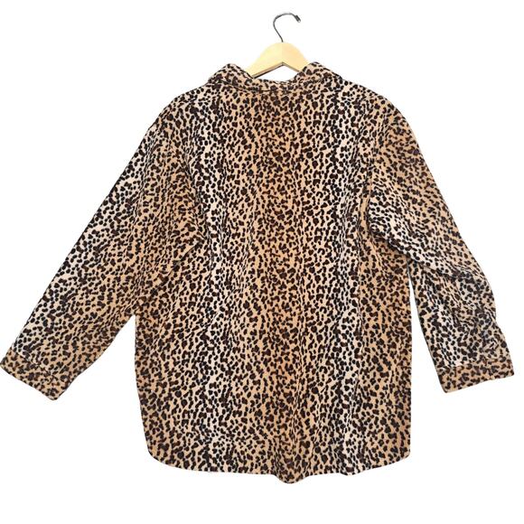 Stan Herman Crepe Leopard Print Button Down Shirt Long Sleeve Women's Plus 1X - Picture 2 of 6
